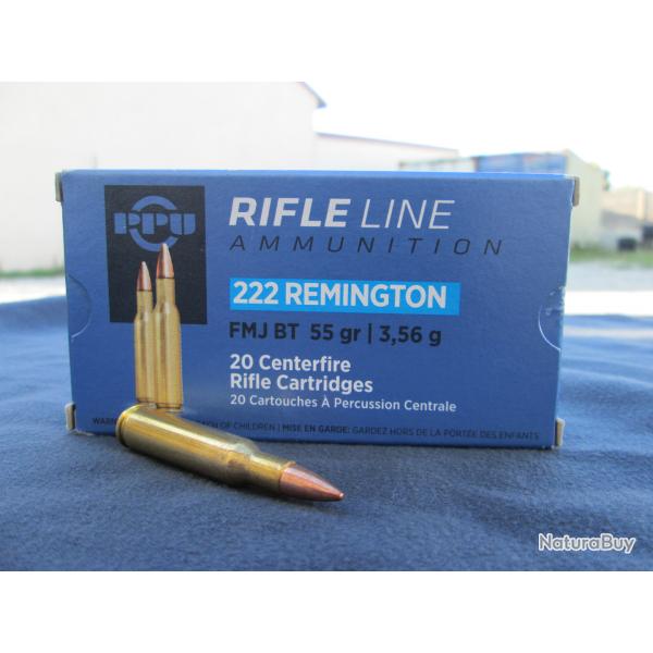 20 Cartouches en 222 Remington FMJ BT 55gr PPU Partizan