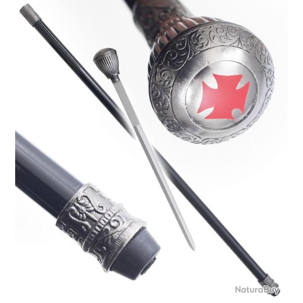 Canne Epee Templiere Chevalier Croix Rouge Repliksword