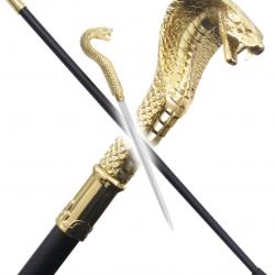 Canne Epee Cobra Gold Canne de Marche Serpent Acier Repliksword
