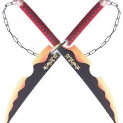 Demon Slayer Pack 2 Epees Tengen Uzui Lot 2 Epees en Acier Sabre Tengen Katana Cosplay Decoration Re
