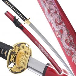 Bushido Katana Practical Sabre Tranchant Lame T10 Katana Dragon Rouge Epee Repliksword