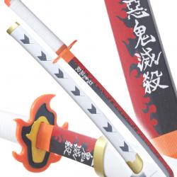 Demon Slayer Katana Kyojuro Rengoku Epee en Bois Kimetsu no Yaiba Sabre - 80cm Repliksword