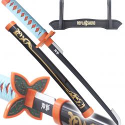 Demon Slayer Mini Katana Shinobu Kocho Epee en Bois Kimetsu no Yaiba Sabre Black Edition - 45cm Repl