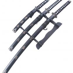 Set 3 Katanas en Bois Katana Wakizashi Tanto Epee Sabre Katana Japonais Katana Samourai + Presentoir