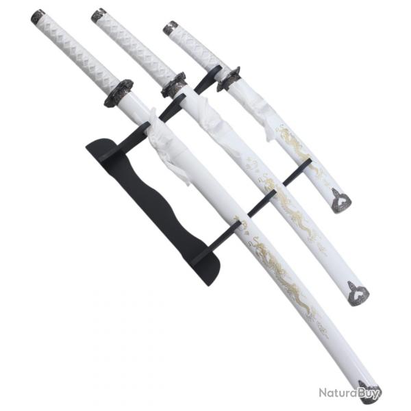 Set 3 Katanas en Bois Katana Wakizashi Tanto Epee Sabre Katana Japonais Katana Dragon White Edition 