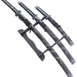 Set 3 Katanas en Bois Katana Wakizashi Tanto Epee Sabre Katana Japonais Katana Dragon Black Edition 