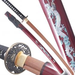 Danzan Katana en Bois Dragon Rouge Epee Sabre Katana Samourai - Lame Bois Wenge Repliksword