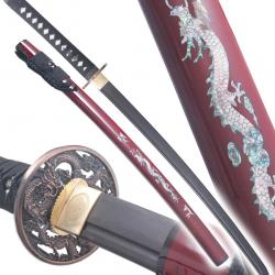 Danzan Katana en Bois Dragon Rouge Epee Sabre Katana Samourai Lame Noire Repliksword