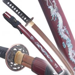 Danzan Wakizashi Dragon Rouge Sabre en Bois Epee Entrainement Wakizashi Japonais - Lame Bois Wenge R