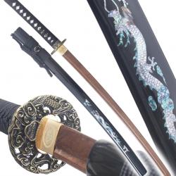 Danzan Katana en Bois Dragon Noir Epee Katana Sabre Japonais - Lame Bois Wenge Repliksword