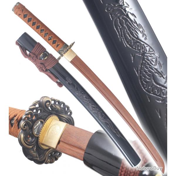 Danzan Wakizashi Dragon Epee en Bois Sabre Entrainement Wakizashi Japonais - Lame Bois Wenge Repliks