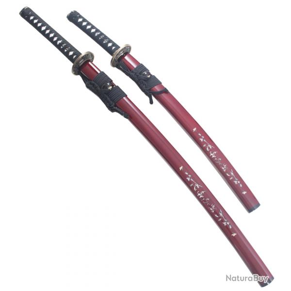 Pack Danzan Katana et Wakizashi en Bois Katana Japonais Sabre Fleur Epee Katana Sakura Repliksword
