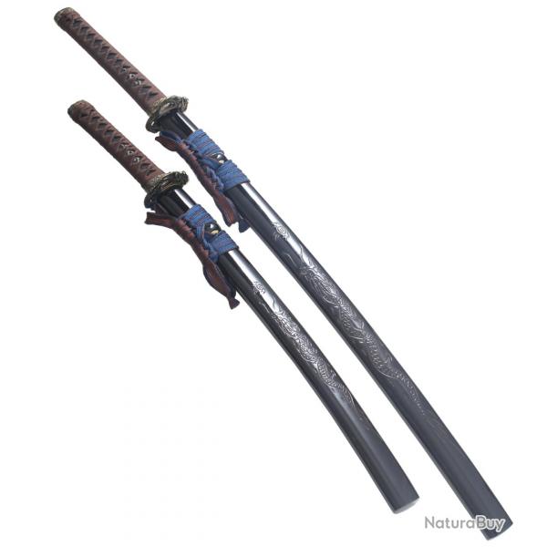 Pack Danzan Katana et Wakizashi en Bois Katana Japonais Sabre Epee Katana Dragon Repliksword