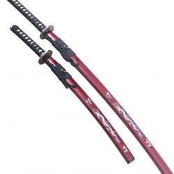 Pack Danzan Katana et Wakizashi en Bois Katana Japonais Sabre Epee Katana Dragon Rouge Repliksword