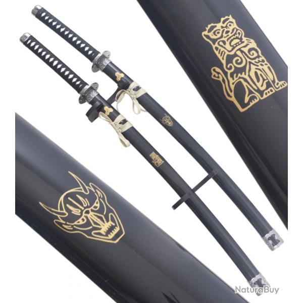 Pack 2 Katanas Kill Bill en Bois Sabre La Mariee et Bill Epee Decoration Cosplay - Lame en Bois Repl