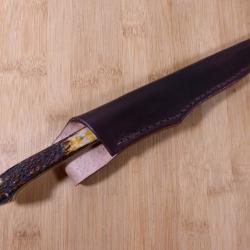 Couteau chasse SAM COX USA avec étui cuir Bois Cervidé Parfait Etat JAMAIS SERVI
