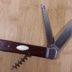 Couteau pliant ancien chasse FLORINOX 3 pièces à pompe Palissandre étui cuir JAMAIS SERVI
