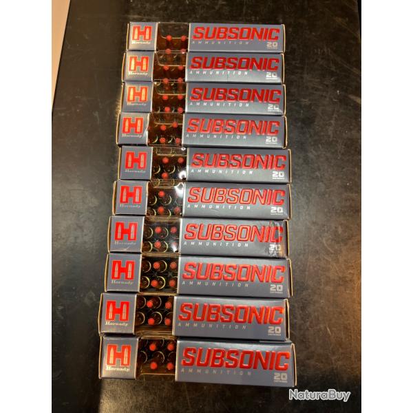 Lot de 200 Cartouches Hornady Subsonique Calibre 300 AAC Black-out 190 Grains SUB-X