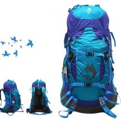 Sac à Dos Randonnée Etanche 55 L Grand Volume Respirant et Résistant Camping Trekking Bleu