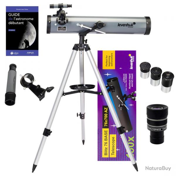 Pack Télescope Levenhuk Blitz 76 BASE avec zoom, guide de démarrage et accessoires