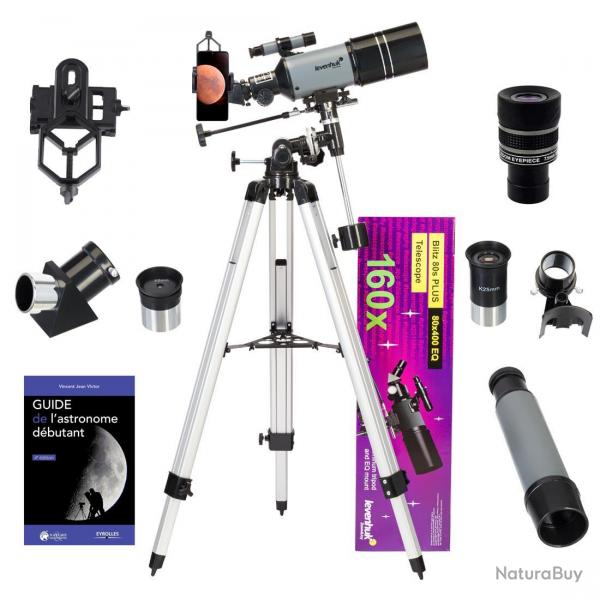 Pack Télescope astrophotographie Levenhuk Blitz 80s Plus avec Zoom et accessoires