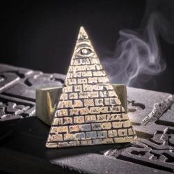 Bague Chevaliere Pyramide Illuminati en Laiton T63- sceau maconnique franc-maconnerie harley biker