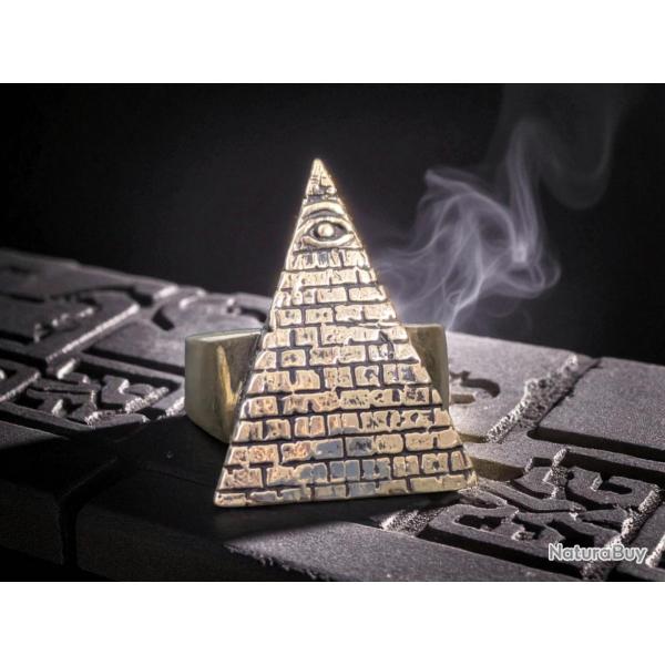 Bague Chevaliere Pyramide Illuminati en Laiton T63- sceau maconnique franc-maconnerie harley biker