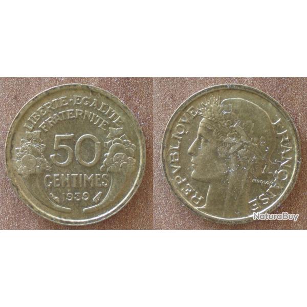 France 50 Centimes 1939 Piece Morlon Centime de Franc Francs