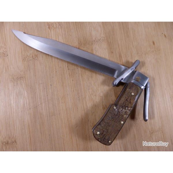 Couteau pliant de chasse A LA D'ESTAING BEGON tui cuir CROUTE DE CORNE Thiers FRANCE