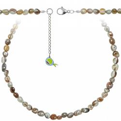 Collier en agate de Botswana - Perles roulées 5 à 8 mm - 70 cm