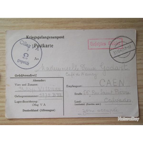 prisonnier guerre lettre 29 octobre 1940 document militaire