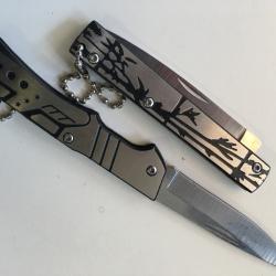 1 PETIT COUTEAU PLIANT DE POCHE LAME ACIER 6,5 CM MANCHE ACIER GRAVÉ 8 CM CANIF