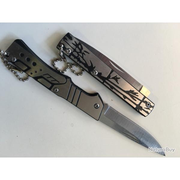 1 PETIT COUTEAU PLIANT DE POCHE LAME ACIER 6,5 CM MANCHE ACIER GRAVÉ 8 CM CANIF