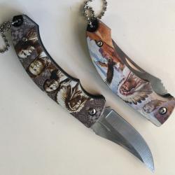 1 PETIT COUTEAU APACHES PLIANT DE POCHE LAME ACIER 7 CM MANCHE RESINE 9 CM CANIF LANIERE