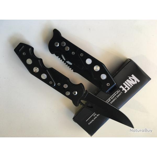 Couteau Automatique Lame Acier 9 Cm Manche Acier / Chrome 12 Cm Grav Chasse Pche Bivouac