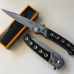 Petit Couteau Automatique Lame Acier Fine 8 Cm Manche En Acier / Trous 9,5 Cm Chasse Pêche Bivouac