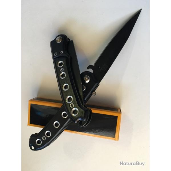 Petit Couteau Automatique Lame Acier Fine 8 Cm Manche En Acier / Trous 9,5 Cm Outdoor