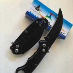 Petit Couteau Automatique Lame Courbée 7,5 Cm Manche Acier Anneau 9,5 Cm Chasse Pêche Bivouac