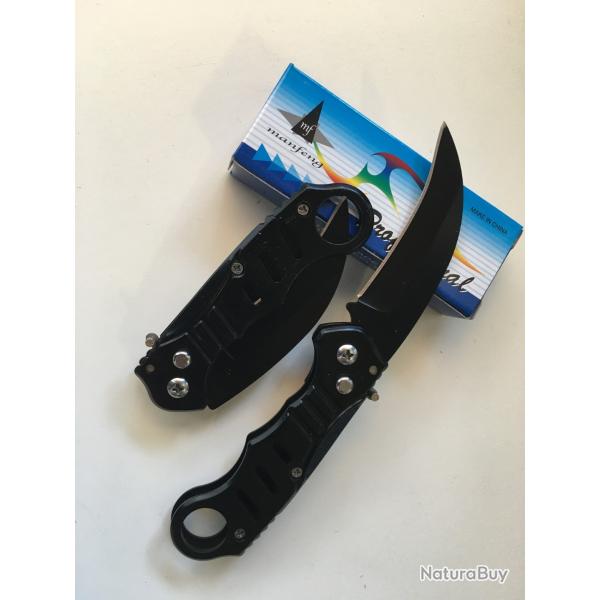 Petit Couteau Automatique Lame Courbe 7,5 Cm Manche Acier Anneau 9,5 Cm Chasse Pche Bivouac