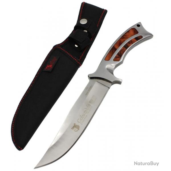 Poignard De Survie  Columbia  28,5 Cm Type Rambo Acier Poli Chrome Etui Ceinture Outdoor