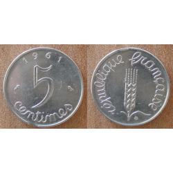 France 5 Centimes 1961 Avec Defaut Epi De Blé Piece Centime De Francs Franc Cent