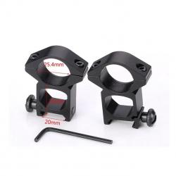 Lot de 2 colliers de montage hauts pour lunette de visée 25,4 mm - Picatinny