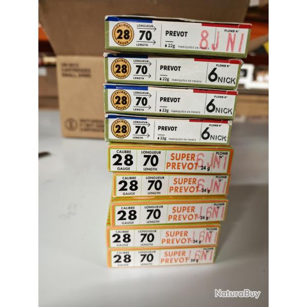 90 cartouches PREVOT calibre 28/70 nickel