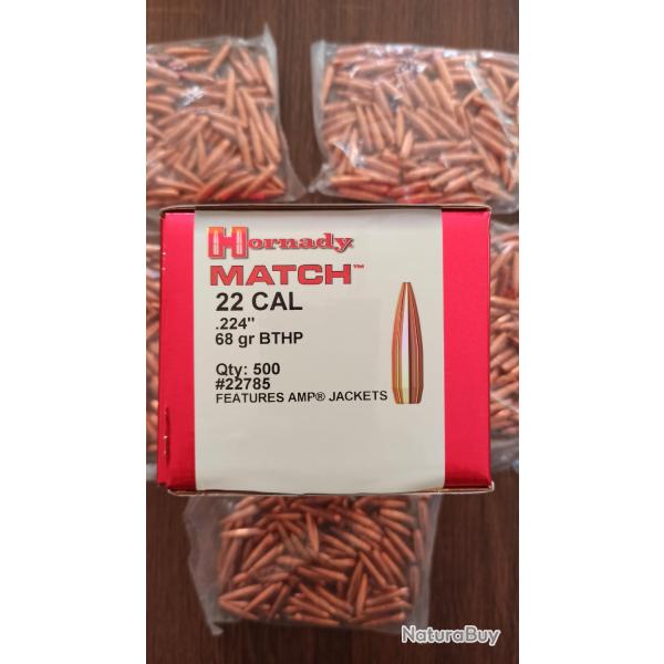 500 Ogives hornady 68gr bthp ref 2278 .224