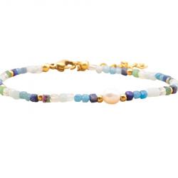 Bracelet Femme Perles d'Eau Douce, Lapis Lazuli, Apatite Bleue, Rubis Zoisite & Émeraude - Grade A