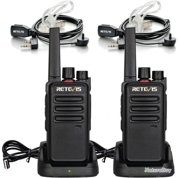 Talkie Walkie Professionnel PMR446 Radio Bidirectionnelle VOX Porte 3 km avec Oreillette 2 Pcs