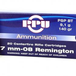 Boite de munition PPU/Partizan 7-08 Remington PSP BT 9.1g 140gr x100