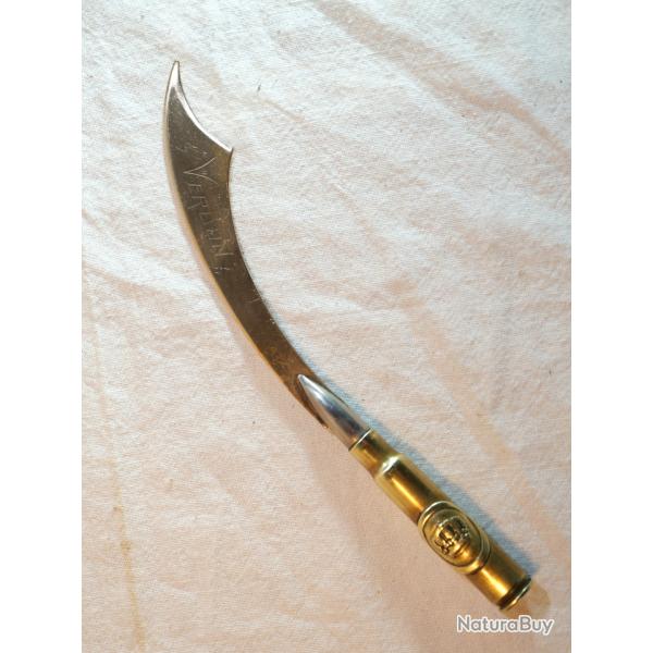 trench art coupe papier avec bouton couronne prussien grav VERDUN COL25TAR001