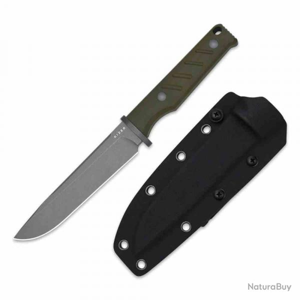 Couteau Kizer Camp 180 Lame Acier AEB-L Manche Green G10 tui Kydex KI1096A2