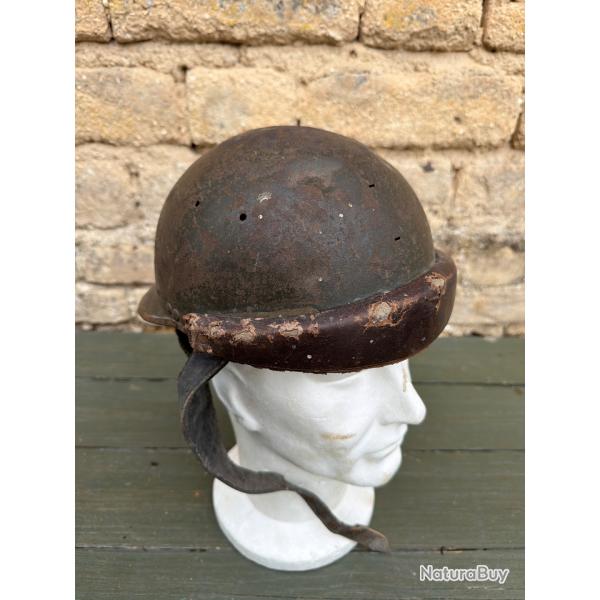 Casque complet troupe motorise tankiste France Modle 35 WW2 Original